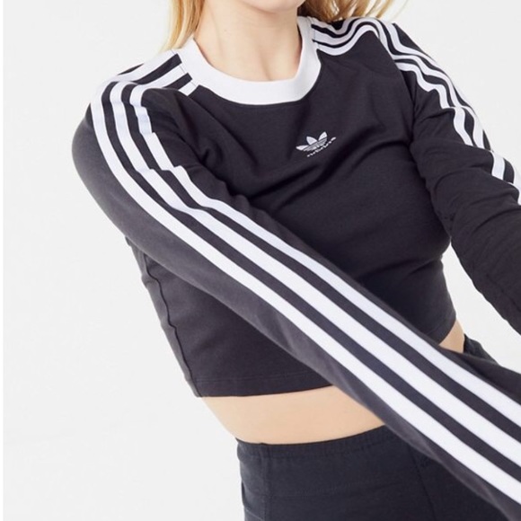 adidas Tops - New - Adidas 3-Stripes Cropped Long Sleeve Tee